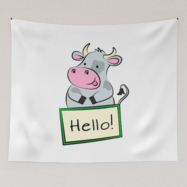 Item preview, cheerful cow with a sign hello designed and sold by Ekaterina  Biserova.