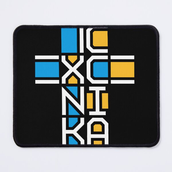 Artikelvorschau, IC XC Nika Victor Cross Jesus Christus erobert modernes Design, weiße Buchstaben, orange und blaue Ornamente entworfen und verkauft von clon-dot-net.