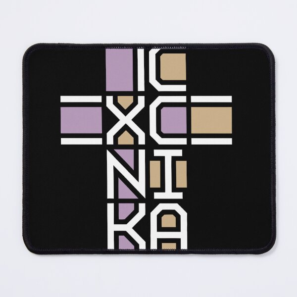 Artikelvorschau, IC XC Nika Victor Cross Jesus Christus erobert modernes Design, weiße Buchstaben, beige und lila Ornamente entworfen und verkauft von clon-dot-net.