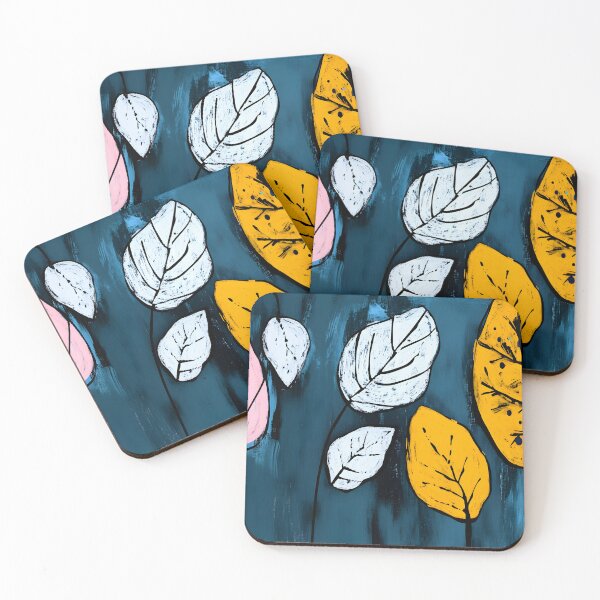 Item preview, Abstract Minimalist Colorful Leaves in Pink White and Yellow Against Dark Textured Background designed and sold by OlfactoART Studio.