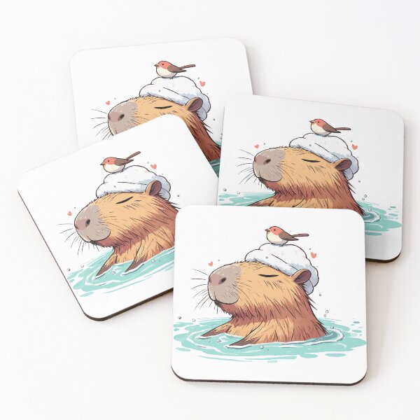 Item preview, Cute Capybara Bath With Bird designed and sold by TomFrontierArt.