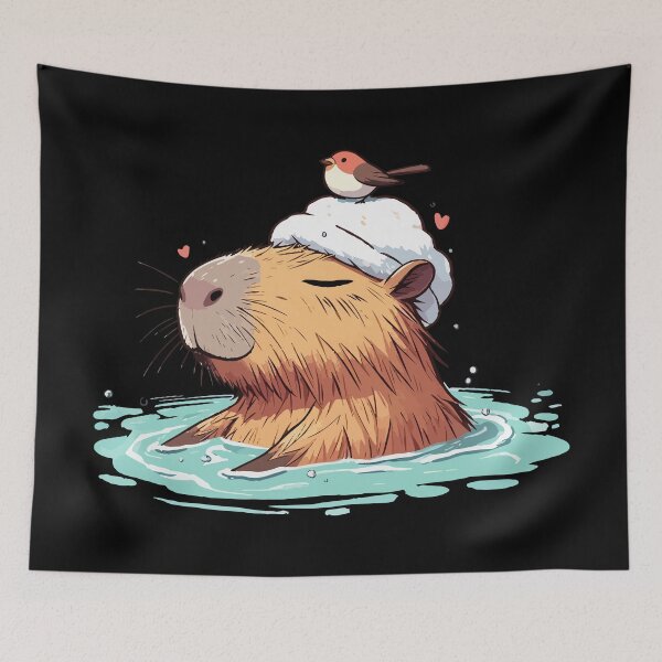 Item preview, Cute Capybara Bath With Bird designed and sold by TomFrontierArt.