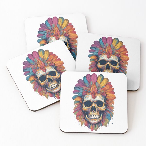 Item preview, Halloween Colorful Skull in a plume of Colorful Feathers designed and sold by KolorellaS.