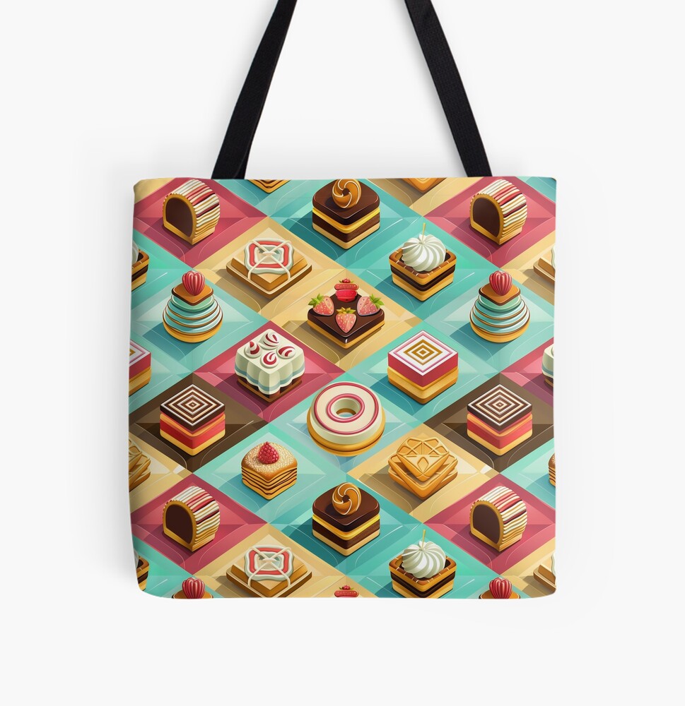 All Over Print Tote Bag Sweet Pastries Fruit Chocolate Squares All Over Print Tote Bag