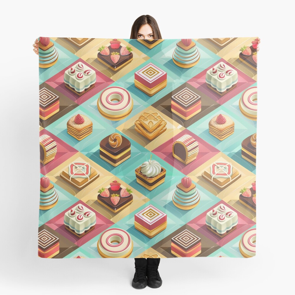 Scarf Sweet Pastries Fruit Chocolate Squares Scarf