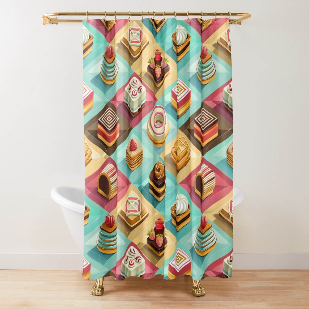 Shower Curtain Sweet Pastries Fruit Chocolate Squares