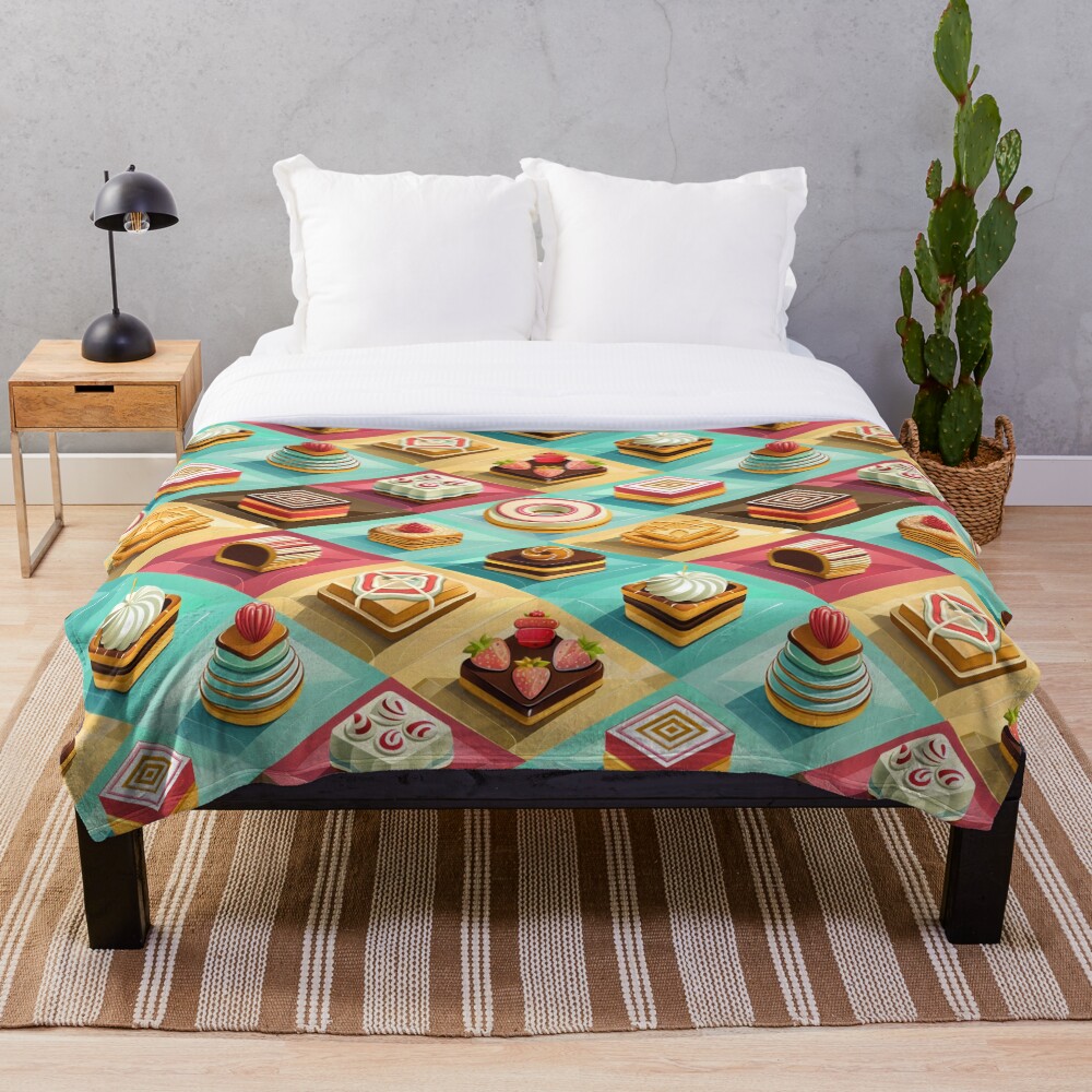 Throw Blanket Sweet Pastries Fruit Chocolate Squares Throw Blanket