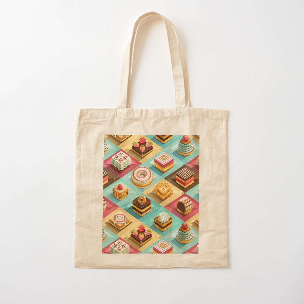 Cotton Tote Bag Sweet Pastries Fruit Chocolate Squares Cotton Tote Bag