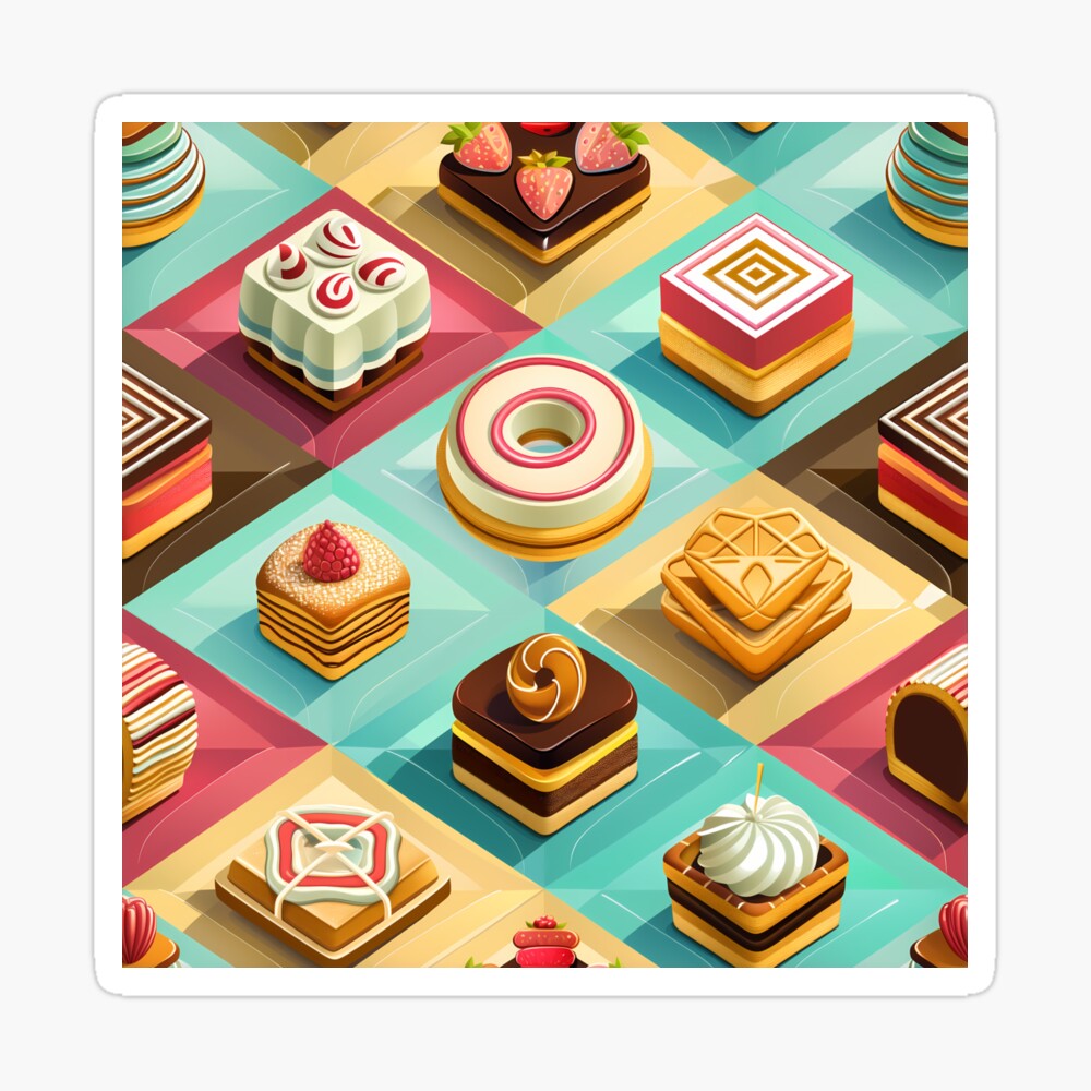 Glossy Sticker Sweet Pastries Fruit Chocolate Squares Glossy Sticker