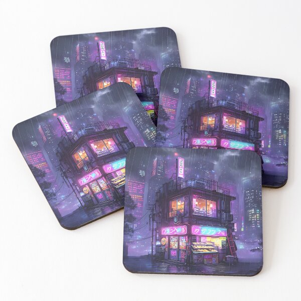Item preview, Small Cyberpunk Urban Building with Neon Signs in Rainy Night designed and sold by elmindo.