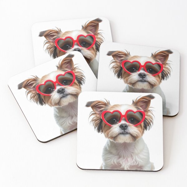 Item preview, Funny cool Shih Tzu dog wearing a heart shape sunglasses designed and sold by LazyOwlStore.