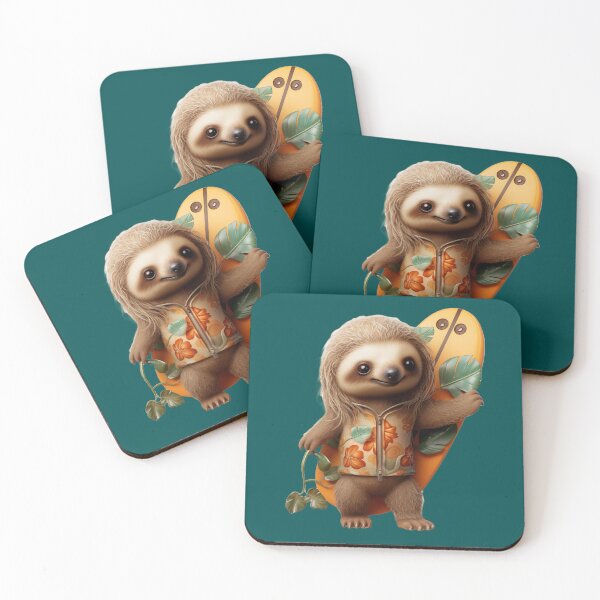 Item preview, Cool surfer sloth with surf board on deep green designed and sold by Daydreamsatdawn.