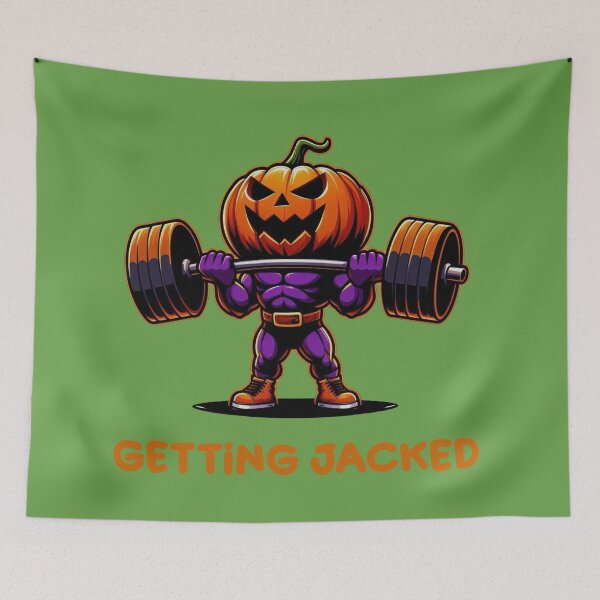 Item preview, Getting Jacked Halloween Fitness Pumpkin Weightlifting Tee Design 1 designed and sold by A-triple-I.