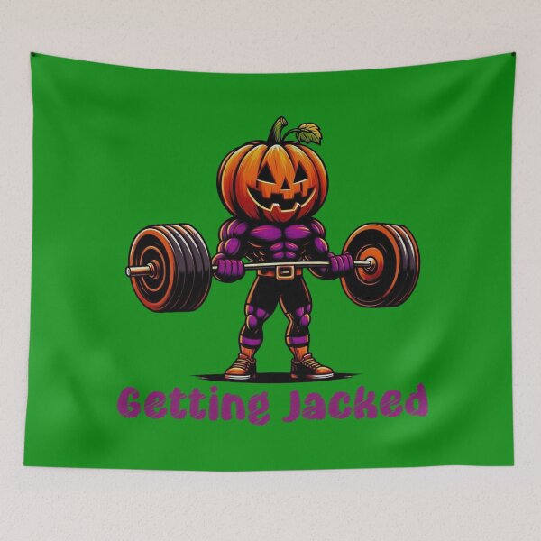 Item preview, Getting Jacked Halloween Fitness Pumpkin Weightlifting Tee Design 2 designed and sold by A-triple-I.