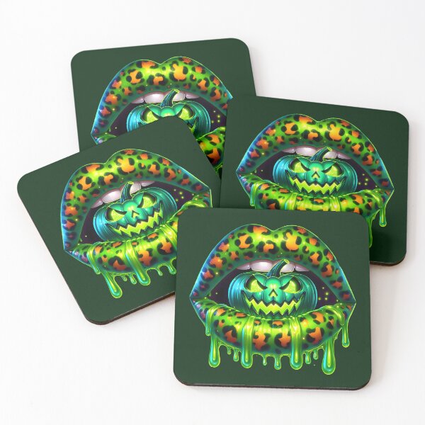 Item preview, Spooky Neon Leopard Lips with Evil Pumpkin designed and sold by Margival.
