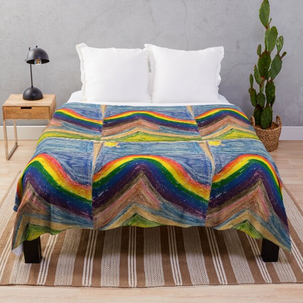 Item preview, Rainbow Coloured Stripes With Blue Background and sun designed and sold by PodmenikArt.
