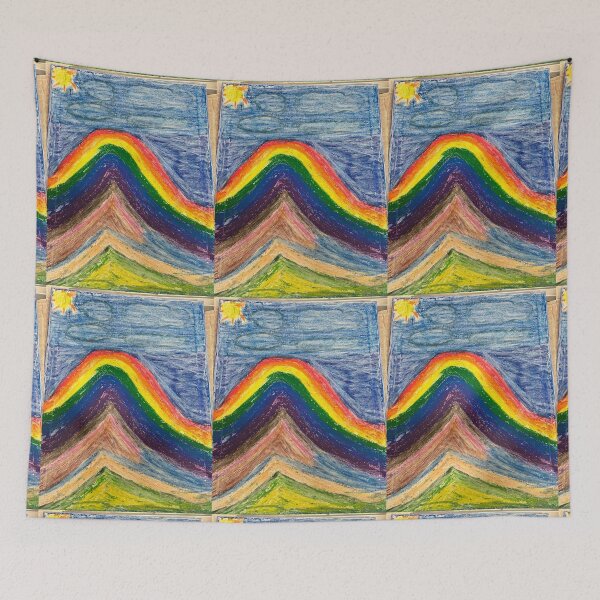 Item preview, Rainbow Coloured Stripes With Blue Background and sun designed and sold by PodmenikArt.