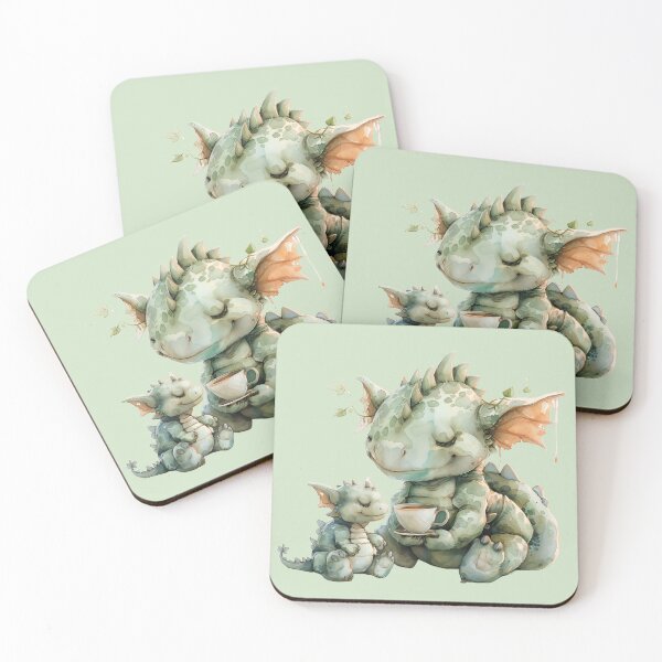 Item preview, Dragon family tea party - grandmother and grandchild in pale green designed and sold by Daydreamsatdawn.