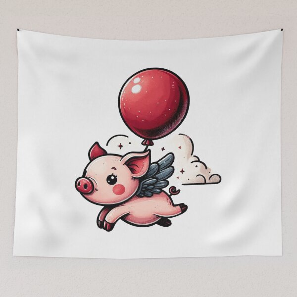 Item preview, Little Pig Flaying With Red Balloon designed and sold by ZAIKY DREAMS.