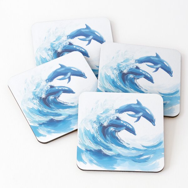 Item preview, Two dolphins leaping out of a large, crashing wave design. designed and sold by HEMRO.