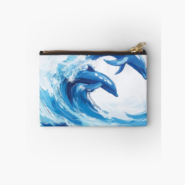 Item preview, Two dolphins leaping out of a large, crashing wave design. designed and sold by HEMRO.