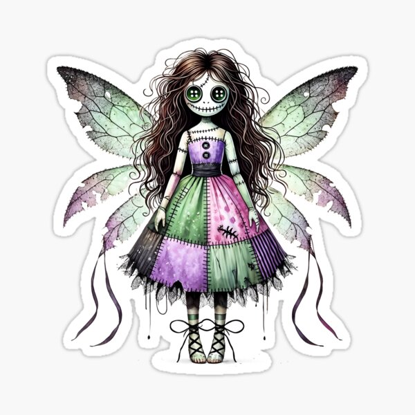 Item preview, Gothic Stitched Fairy Doll with Button Eyes - Dark Fantasy Halloween Design designed and sold by SeGoArtDesign.