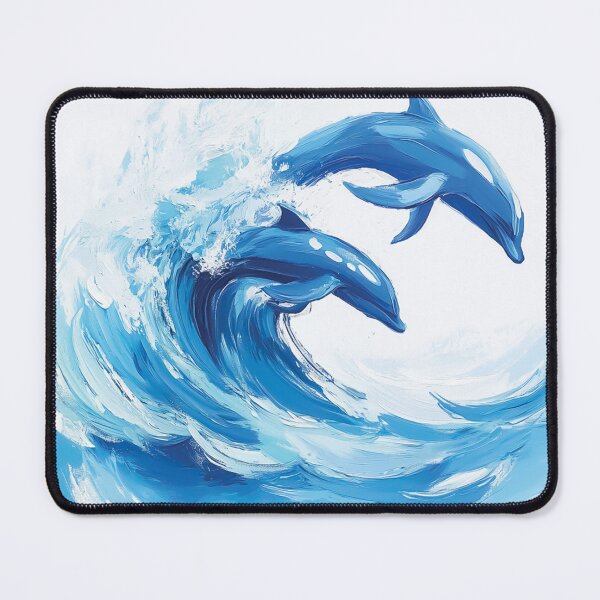Item preview, Two dolphins leaping out of a large, crashing wave design. designed and sold by HEMRO.