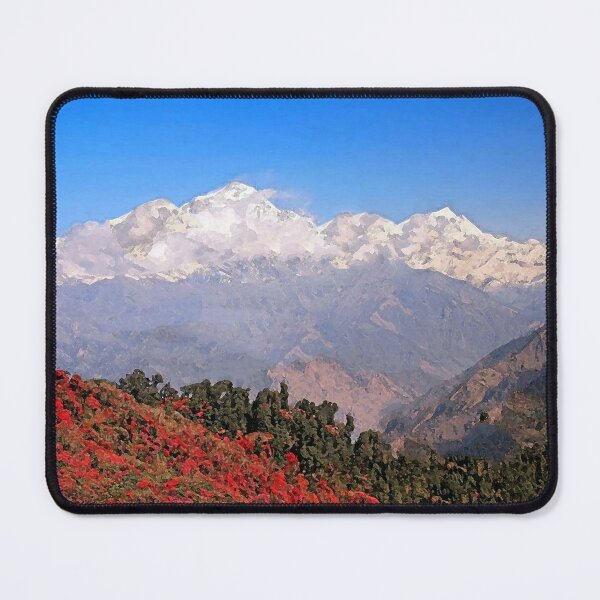 Item preview, snow mountain in forest- trees, red roses ,sky and mountains.  designed and sold by AA-designstore.