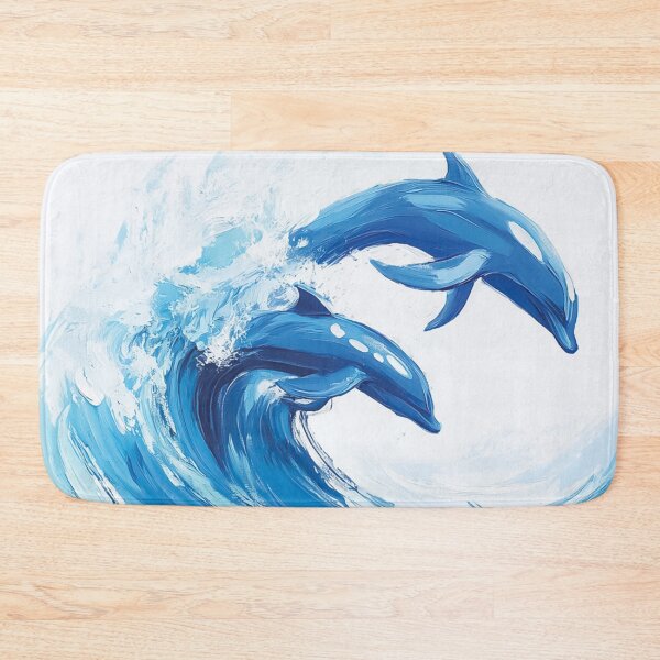 Item preview, Two dolphins leaping out of a large, crashing wave design. designed and sold by HEMRO.