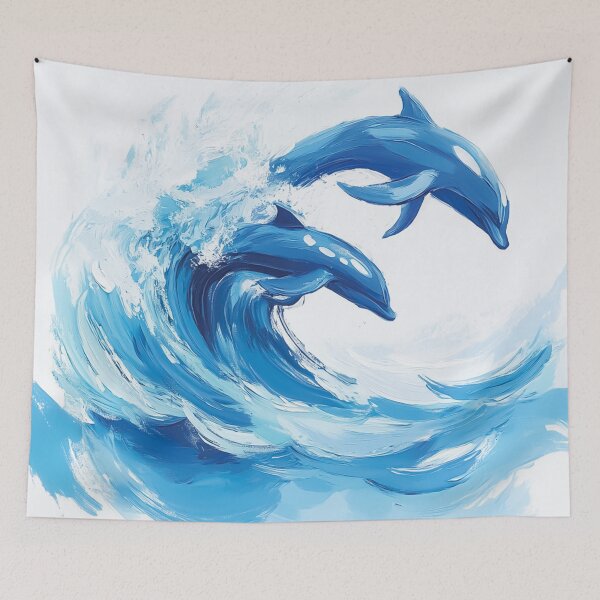 Item preview, Two dolphins leaping out of a large, crashing wave design. designed and sold by HEMRO.