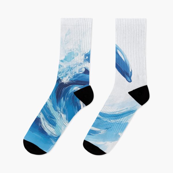 Item preview, Two dolphins leaping out of a large, crashing wave design. designed and sold by HEMRO.