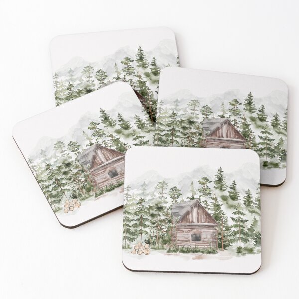 Artikelvorschau, Aquarellhütte im immergrünen Wald entworfen und verkauft von Nature Hues.