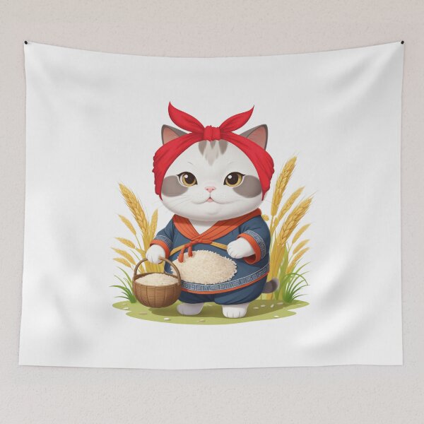 Item preview, Farmers Cat with Rice Basket designed and sold by ZapStickers.