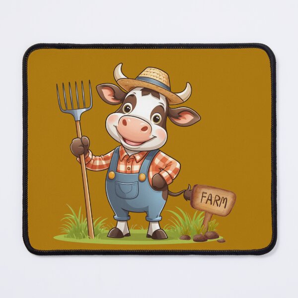Item preview, Farmer Cow Holding Rake designed and sold by ZapStickers.