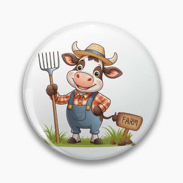 Item preview, Farmer Cow Holding Rake designed and sold by ZapStickers.