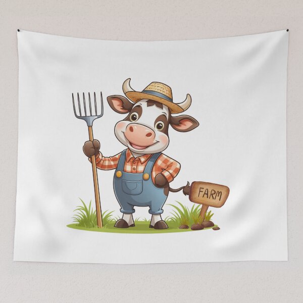 Item preview, Farmer Cow Holding Rake designed and sold by ZapStickers.