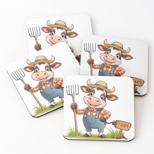 Item preview, Farmer Cow Holding Rake designed and sold by ZapStickers.