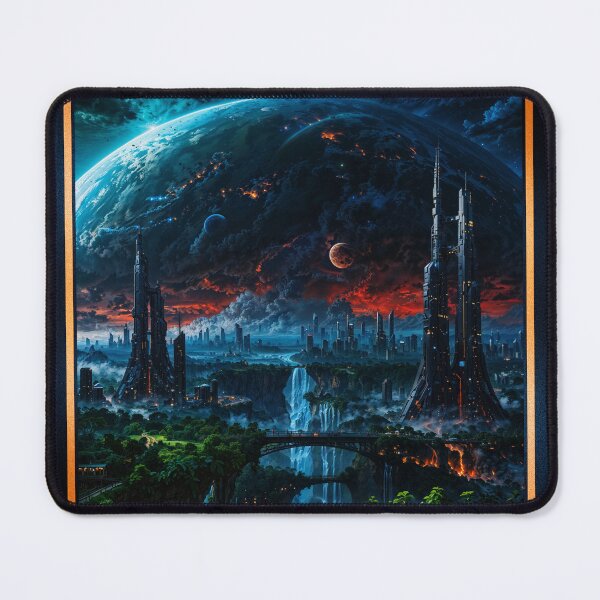 Item preview, Epic Trans-dimensional Alien World With Towering Cityscapes and Waterfalls Awe-Inspiring AI Concept Art by Xzendor7 designed and sold by Xzendor7 Digital Art Creations.