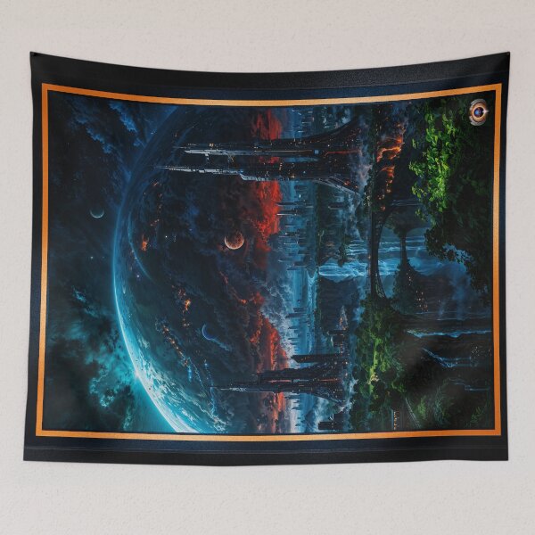 Item preview, Epic Trans-dimensional Alien World With Towering Cityscapes and Waterfalls Awe-Inspiring AI Concept Art by Xzendor7 designed and sold by Xzendor7 Digital Art Creations.