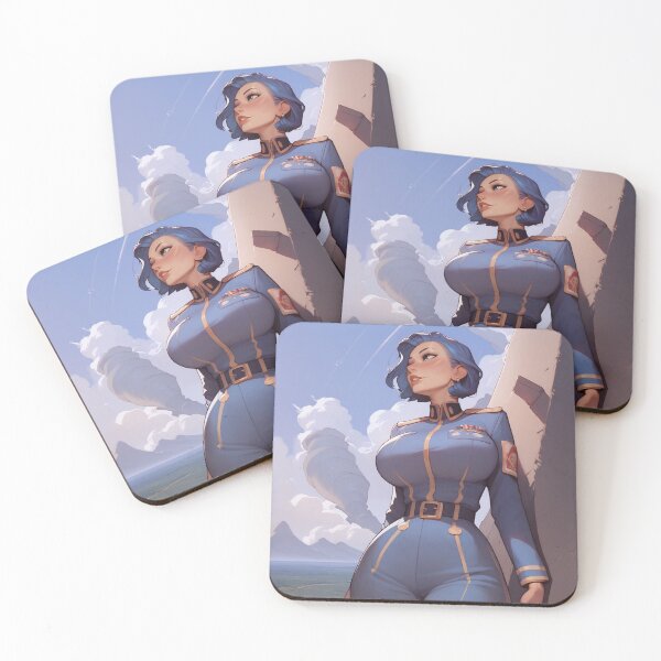 Item preview, Woman in Blue Suit Standing on a Cliff designed and sold by WaifuBrowser.