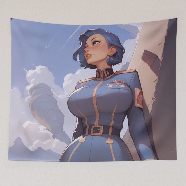 Item preview, Woman in Blue Suit Standing on a Cliff designed and sold by WaifuBrowser.