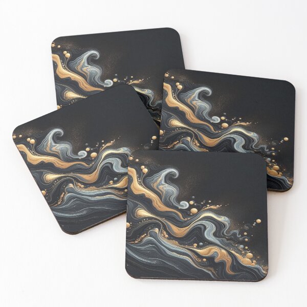 Item preview, Midnight Wave - Black & Gold - Abstract Fluid Art in the style of Pollock designed and sold by FotoworldEdel.