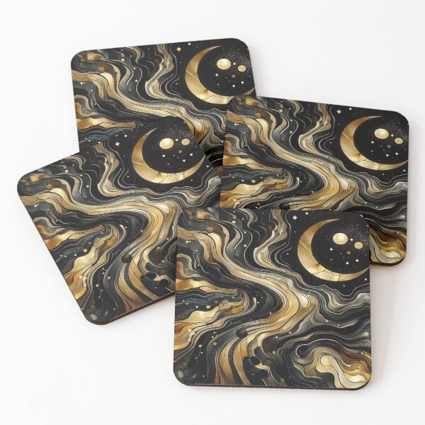 Item preview, Midnight Wave - Black & Gold - Abstract Fluid Art in the style of Piccaso designed and sold by FotoworldEdel.