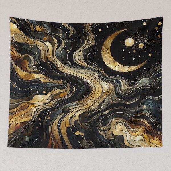 Item preview, Midnight Wave - Black & Gold - Abstract Fluid Art in the style of Piccaso designed and sold by FotoworldEdel.