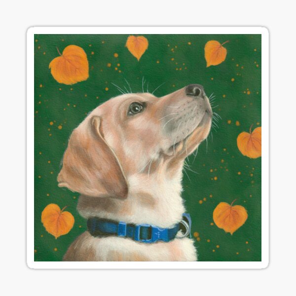 Labrador Puppy with Falling Leaves Sticker
