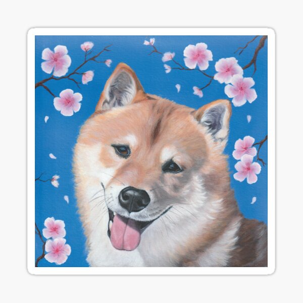 Shiba Inu with Cherry Blossom Sticker