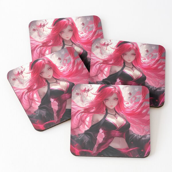 Item preview, A mystical warrior with flowing pink hair and dark attire stands confidently, surrounded by swirling energy in the night. designed and sold by Jerhus.