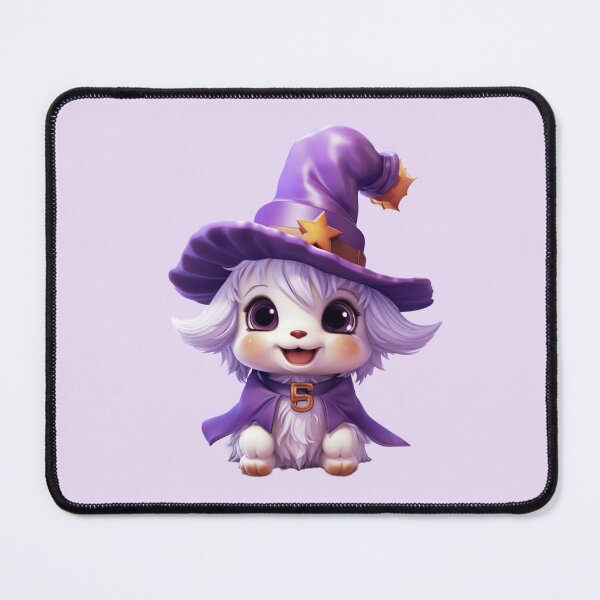 Item preview, Kawaii Halloween White Dog in Purple Witch Hat designed and sold by KawaiiArtStyle.