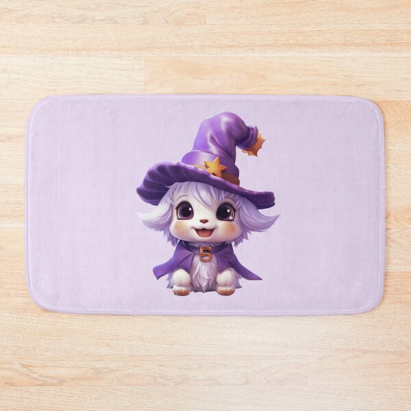 Item preview, Kawaii Halloween White Dog in Purple Witch Hat designed and sold by KawaiiArtStyle.