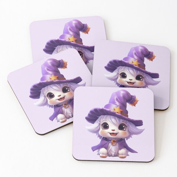 Item preview, Kawaii Halloween White Dog in Purple Witch Hat designed and sold by KawaiiArtStyle.